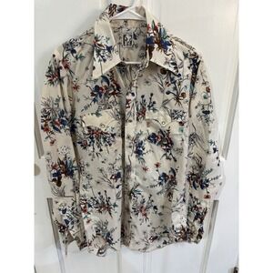 1970s Karman Butterfly Collar Pearl Snap Western Shirt 15.5/36 EUC Floral Patter